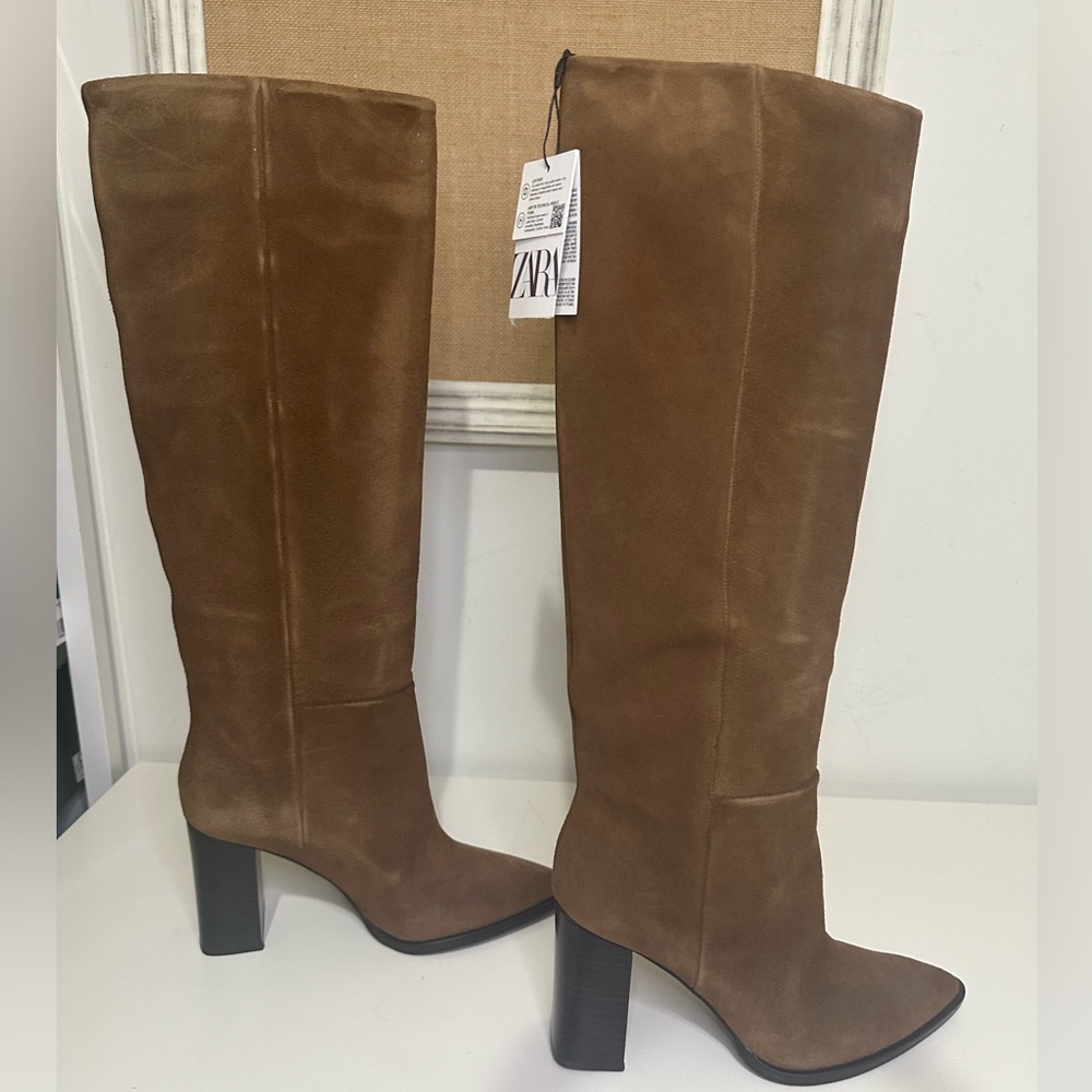 Zara Tan Over the Knee Boots
